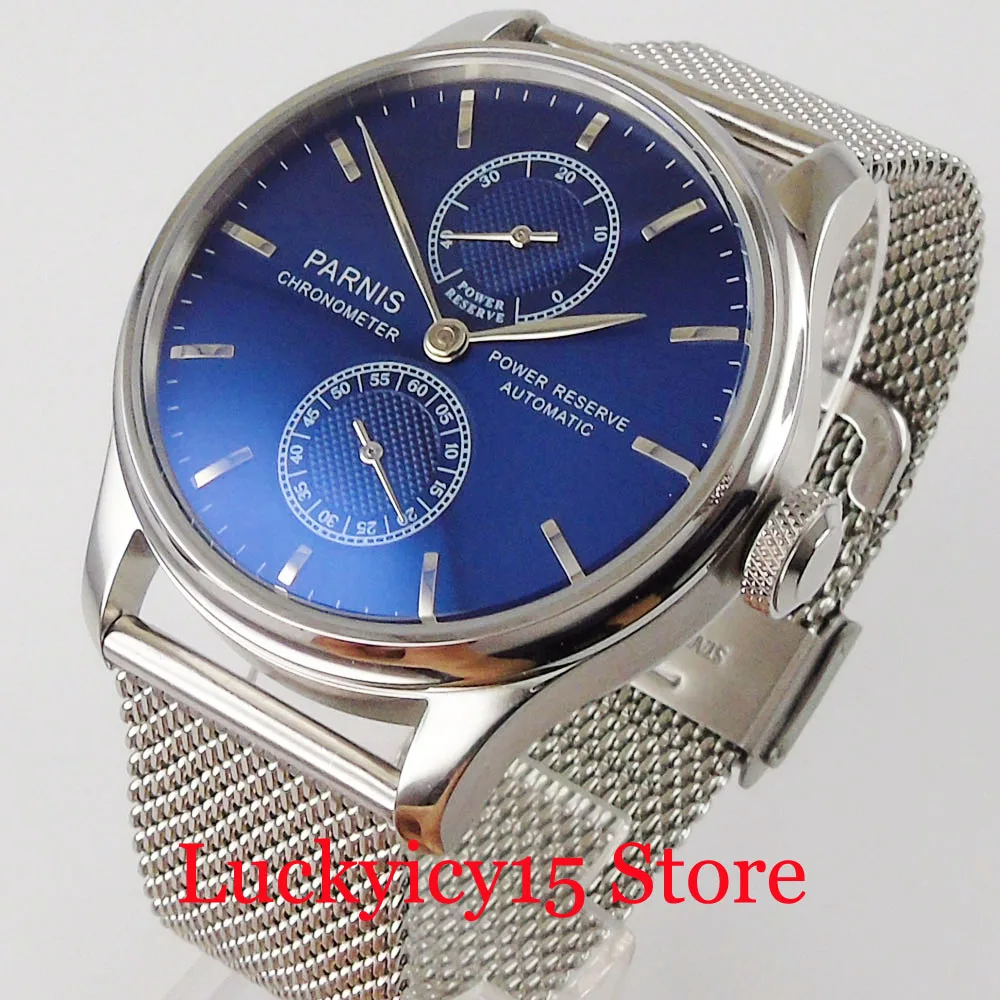 PARNIS BLUE 43 мм автоматические мужские часы индикатор резервной мощности
PARNIS BLUE 43 мм автоматические мужские часы индикатор резервной мощности