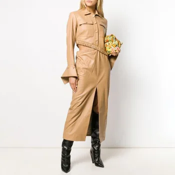 Europe Women Pu Leather Two Pieces Outfits Chic Irregular Coat Long Split Sexy Skirt Suits Autumn Lady High Street Designer Sets
Europe Women Pu Leather Two Pieces Outfits Chic Irregular Coat Long Split Sexy Skirt Suits Autumn Lady High Street Designer Sets