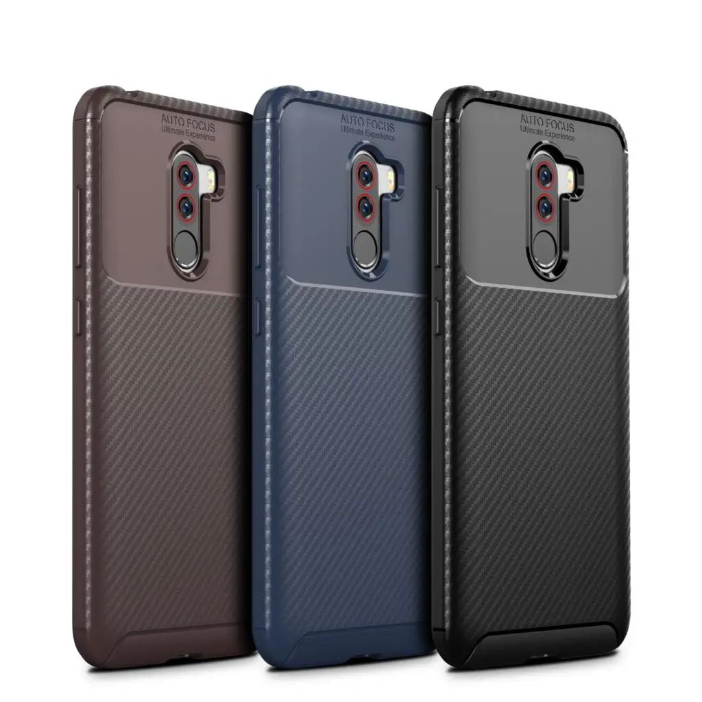 Чехол для Xiaomi POCO F1 чехол противоударный защитный силикон из углеродного волокна