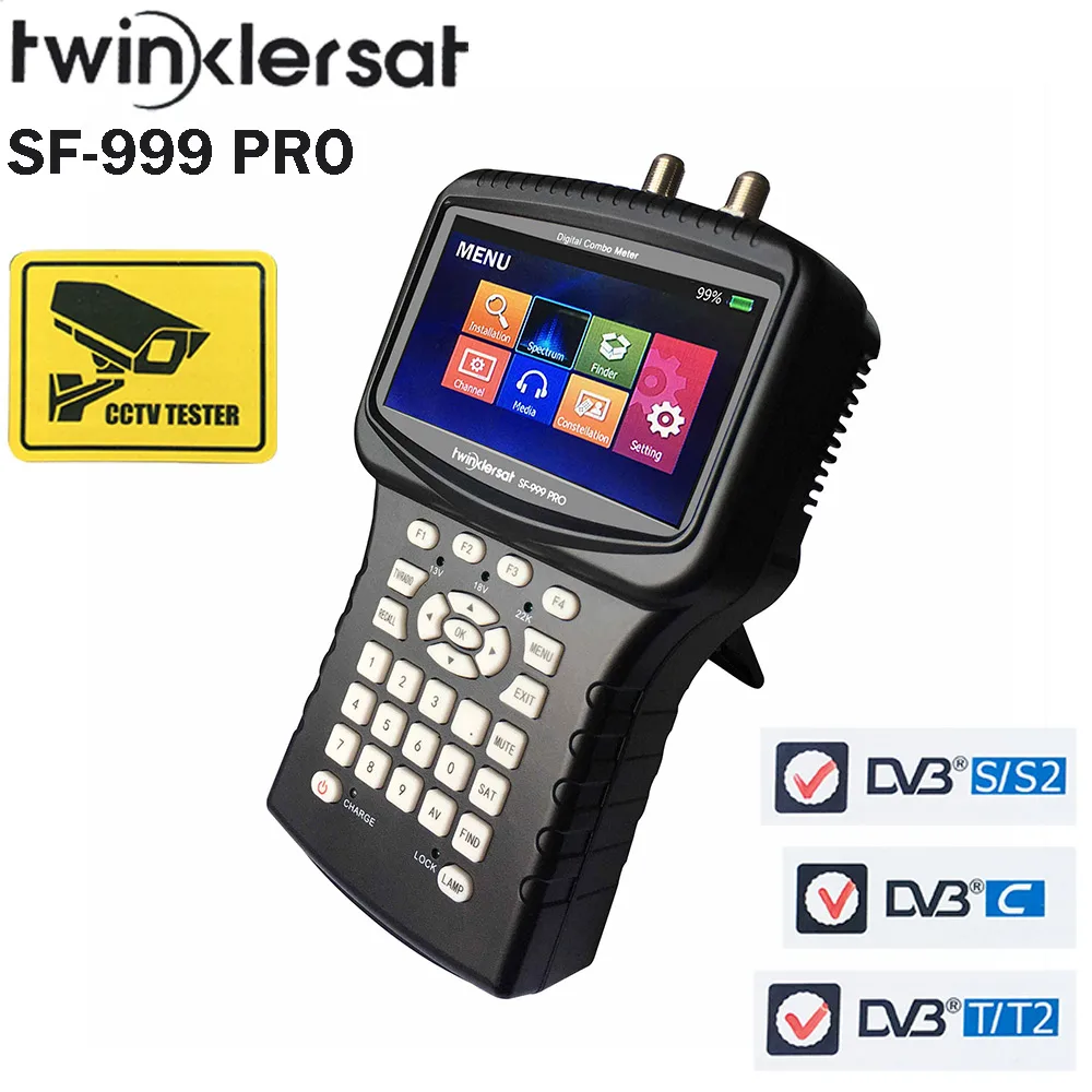Twinkler SF-999 Pro HD Satellite Finder Combo DVB S2 T2 4 3-дюймовый ЖК-экран анализатор спектра CCTV камера