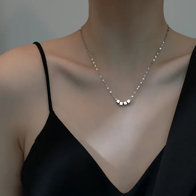 LByzHan-Collier ras du cou tube carré en argent regardé 925 pour femme, bijoux géométriques simples et brillants, bijoux de fête 2