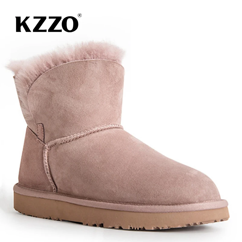 

KZZO Classic Women Ankle Boots Sheepskin Suede Leather Natural Wool Fur Lined Snow Boots Australia Winter Warm Shoes Maroon