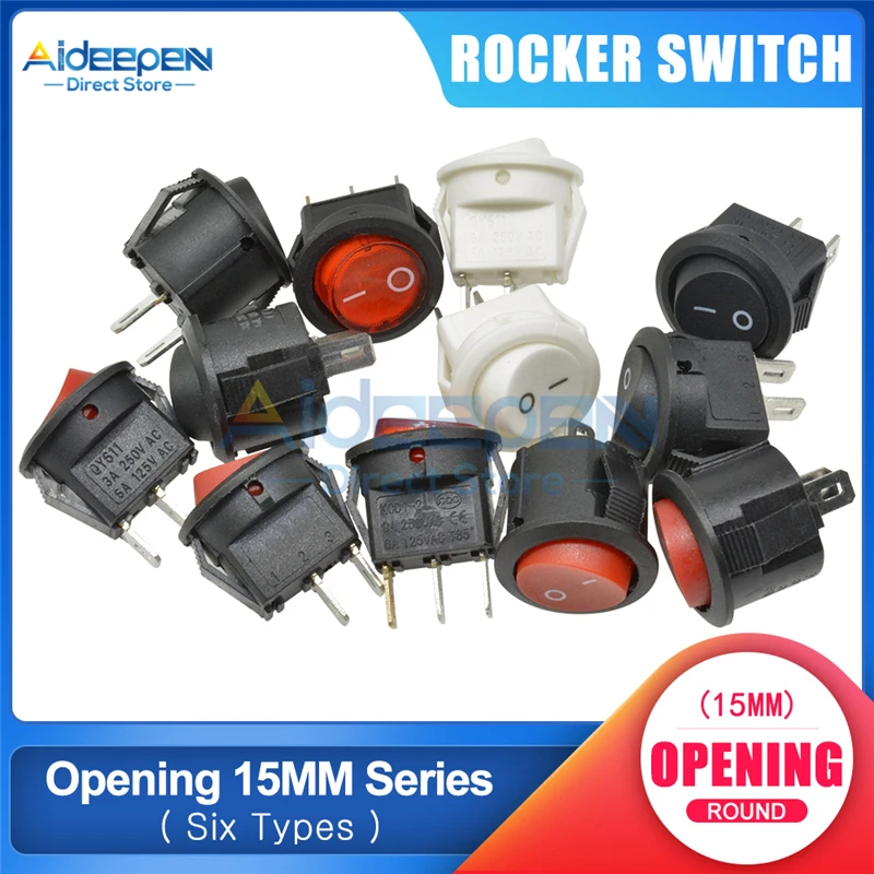 KCD1 15mm AC 3A/250V 6A/125V Boat Rocker Switch ON-OFF 2 Files 2/3 Copper Feet Button Switch With LED Light
KCD1 15mm AC 3A/250V 6A/125V Boat Rocker Switch ON-OFF 2 Files 2/3 Copper Feet Button Switch With LED Light