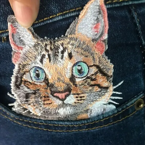 Нашивки с вышитым котом декоративные джинсовые ткани|Ткань для спортивной