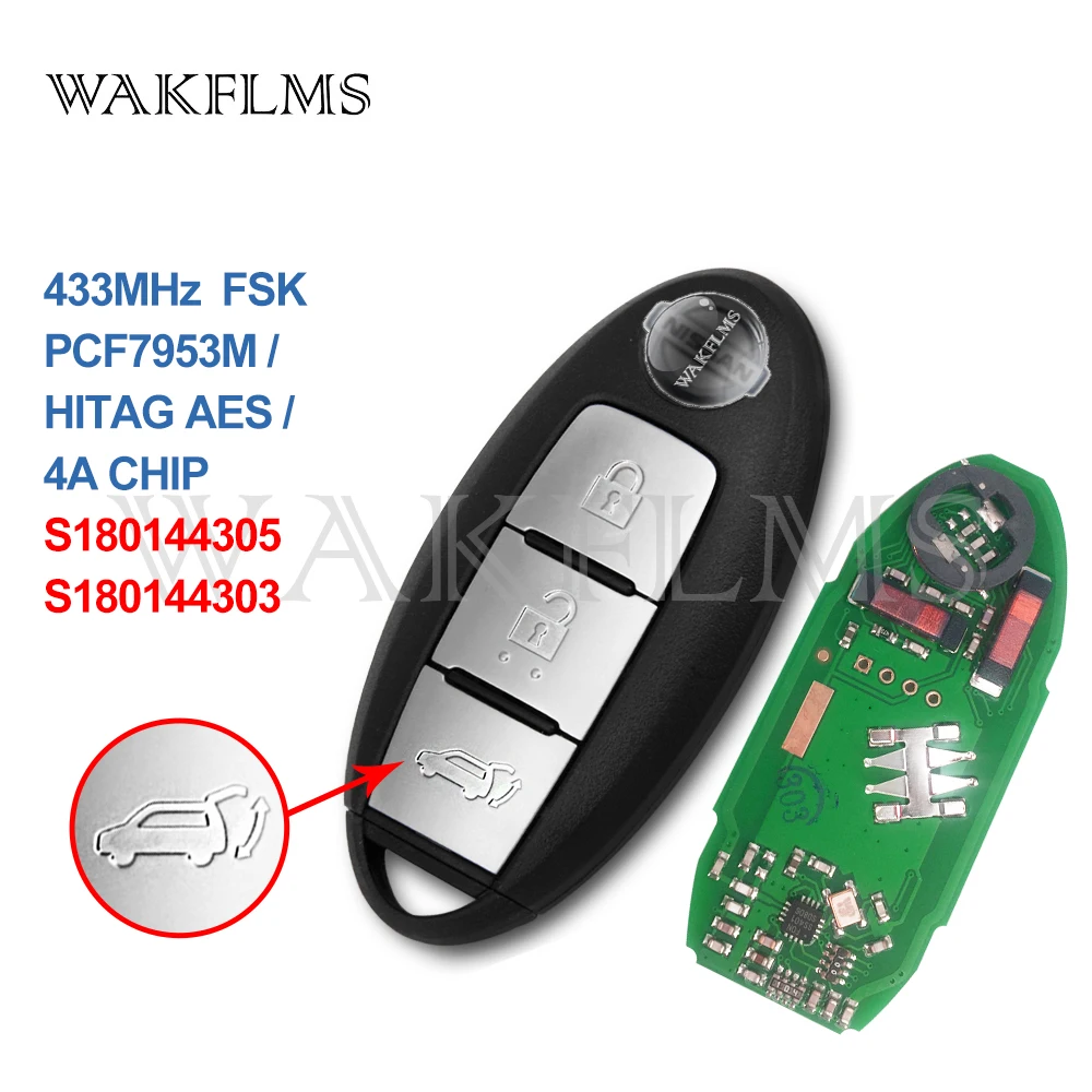 3 Button Smart Key 433MHz Fob for Nissan Pathfinder Murano 2015 2016 with PCF7953M Hitag AES Chip S180144305 S180144303
