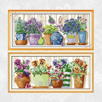 The Pottings On the Windowsill 11CT Printed Fabric 14CT Counted Canvas Cross Stitch Embroidery Sets Needlework Home Decor