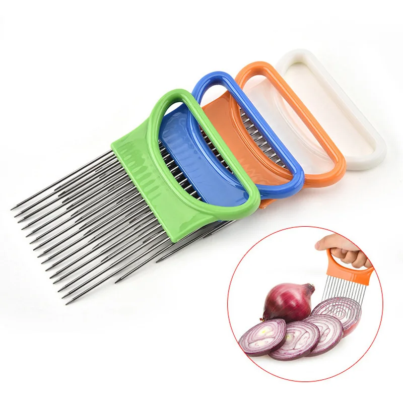 

1Pcs Easy Cut Onion Holder Stainless Steel Onion Slicer Potato Tomato Slicers Vegetable Cutter Holder Kitchen Cooking Tools