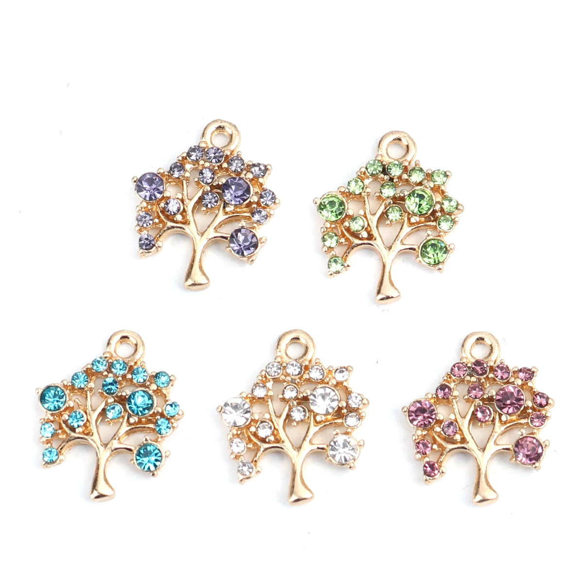 

Fruit Tree Charms Zinc Based Alloy Rhinestone Charms Gold Color Blue16* 14mm For DIY Necklace Jewelry Handmade Making, 5 PCs