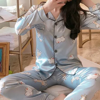 Satin Silk Pajamas for Women's Set pyjamas Button Pigiama Donna pjs Winter Mujer Pijama Sleepwear Nightwear Pizama Damska 2Pcs 
Satin Silk Pajamas for Women's Set pyjamas Button Pigiama Donna pjs Winter Mujer Pijama Sleepwear Nightwear Pizama Damska 2Pcs