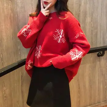 Women Christmas Printed Red Sweater Female Round Collar Long Sleeve Thicken Pullover Printed Leisure Fashion Autumn Winter Tops
Women Christmas Printed Red Sweater Female Round Collar Long Sleeve Thicken Pullover Printed Leisure Fashion Autumn Winter Tops
