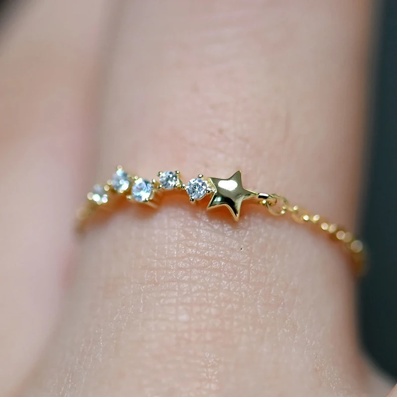 Фото Женское регулируемое кольцо в стиле ретро из мягкой цепочки с инкрустированными