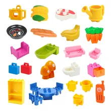 Grandes blocos de construção cozinha quarto banheiro peças meninas papel jogar brinquedos cama sofá banheira espelho compatível(China)