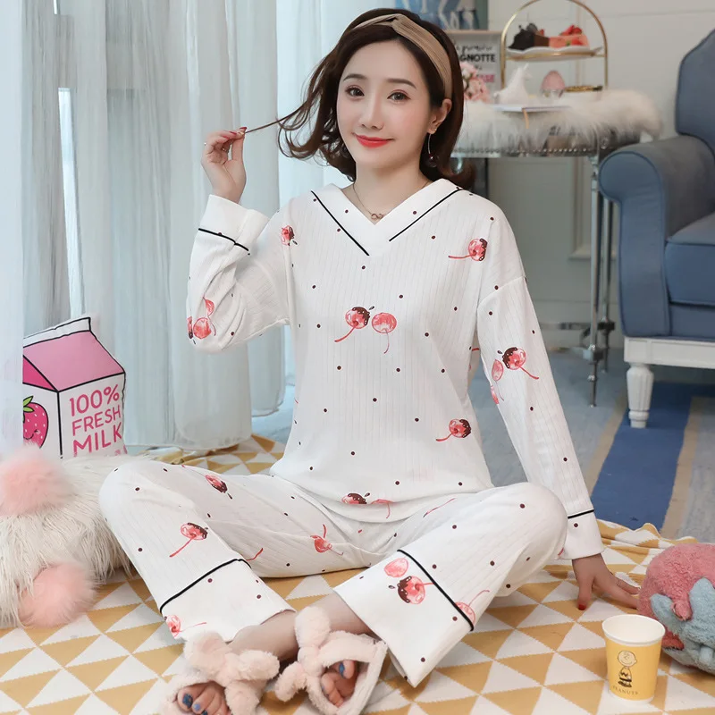 Pajamas Women's Spring And Autumn Pure Cotton Long Sleeve Cute Cherry Two-Piece Set Sweet Korean-style Autumn And Winter Thin Ou
Pajamas Women's Spring And Autumn Pure Cotton Long Sleeve Cute Cherry Two-Piece Set Sweet Korean-style Autumn And Winter Thin Ou
