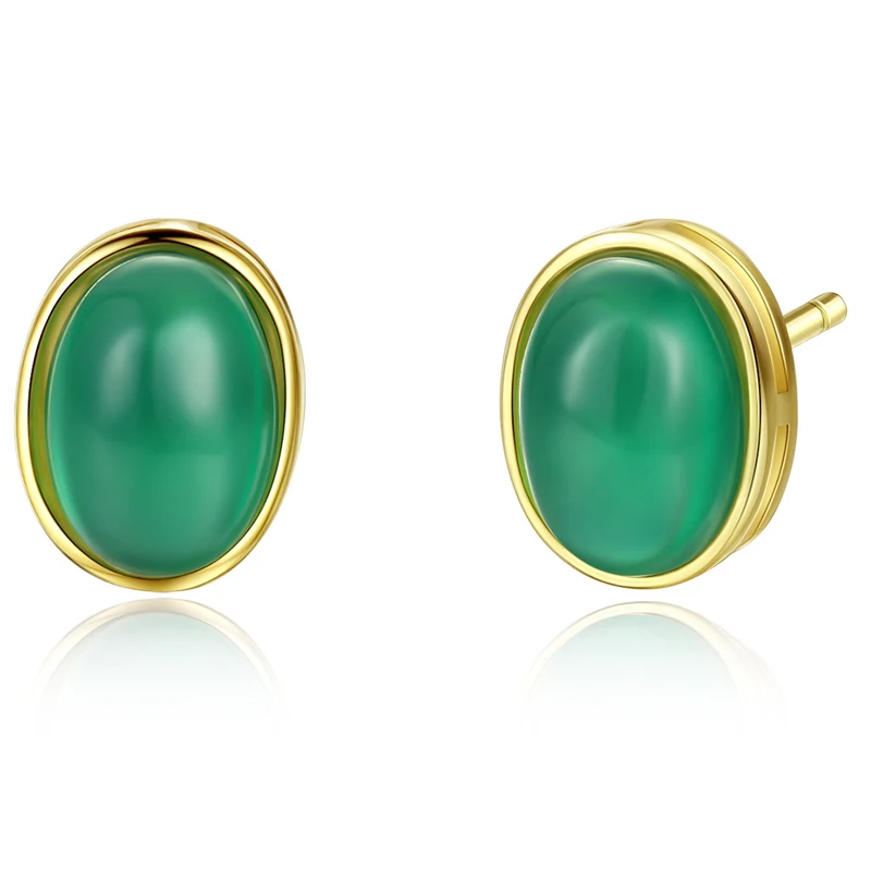 OEVAS 100% 925 Sterling Silver Gold Color Stud Earrings For Women Elegant Green Gemstone Wedding Party Bride Band Jewelry Gifts