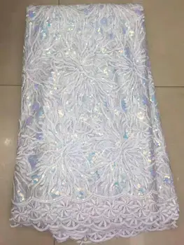 2019 luxury African lace fabric with Sequins beautiful French Guipure lace fabric high quality for Nigerian Wedding Dress CJB003