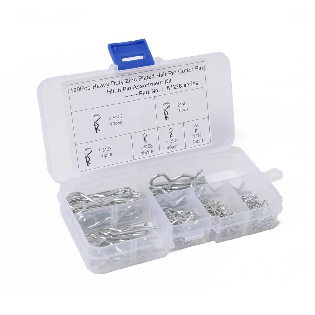 100PCS Zinc Plated Hair Pin Hitch Retaining R Clip Lynch Cotter Spring Assorted Kit Split Cotter Pins Kit Set Fastener Pins
100PCS Zinc Plated Hair Pin Hitch Retaining R Clip Lynch Cotter Spring Assorted Kit Split Cotter Pins Kit Set Fastener Pins