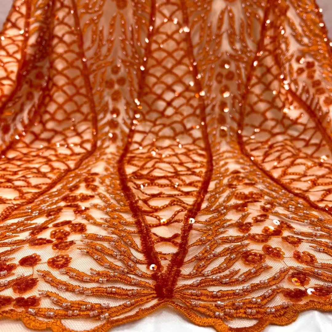 

Luxury Handmade Beads Tulle Lace Fabric African Lace High Qaulity Embroidrerd Nigerian Lace 5 yards For Bridal TS9560