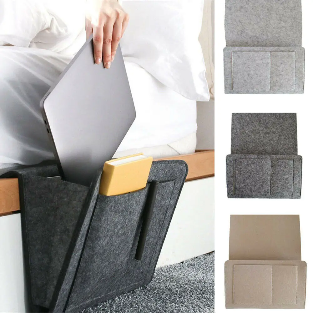 

Bedside Felt Storage Bag with Pockets Bed Sofa Desk Hanging Organizer for Phone Magazines Tablets Remotes C44