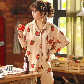 Wontive Autumn Winter Woman Pajamas Set Pure Cotton Apparel Lapel Pyjamas Women Leisure Lovely Long Sleeves Homewear
Wontive Autumn Winter Woman Pajamas Set Pure Cotton Apparel Lapel Pyjamas Women Leisure Lovely Long Sleeves Homewear