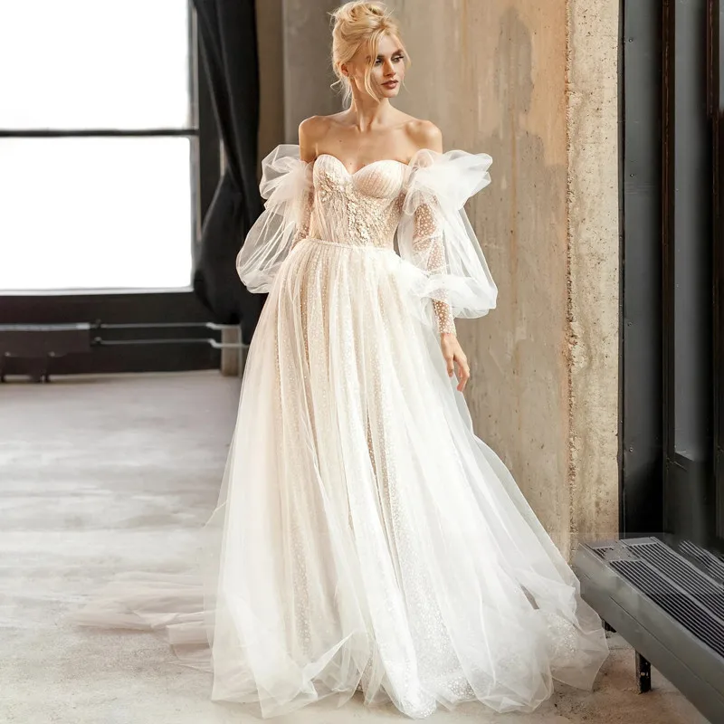 Фото Милое съемное пышное свадебное платье с аппликацией женское ТРАПЕЦИЕВИДНОЕ