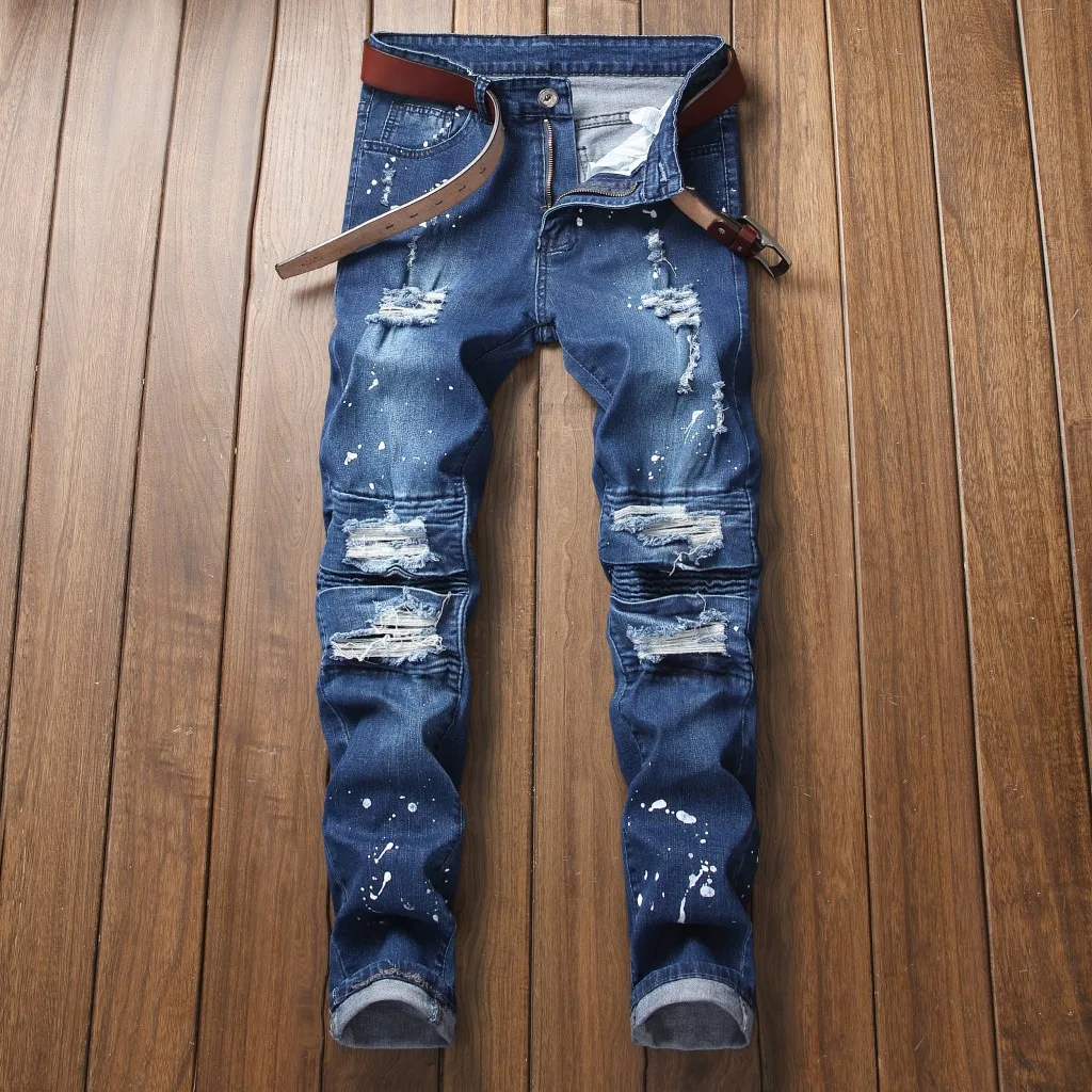 Cross Border Specifically for Foreign Trade MEN'S Jeans Slim Fit with Holes Pleated Paint Spraying Skinny Men's Trend Long Pants
Cross Border Specifically for Foreign Trade MEN'S Jeans Slim Fit with Holes Pleated Paint Spraying Skinny Men's Trend Long Pants