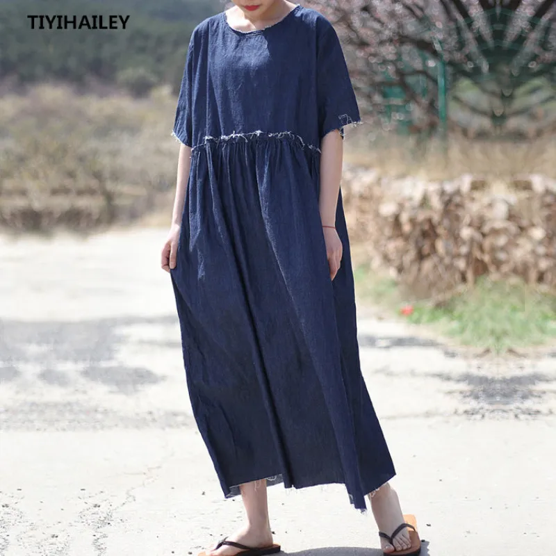 TIYIHAILEY Free Shipping Loose A-line Denim Dresses Women Long mid-calf Loose Vintage Chinese Style Jeans Short Sleeve Dresses
TIYIHAILEY Free Shipping Loose A-line Denim Dresses Women Long mid-calf Loose Vintage Chinese Style Jeans Short Sleeve Dresses