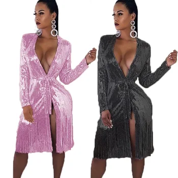 Europe And The United States Deep V-neck Brilliant Stage Costumes Ladies Lace Long Sleeve Sexy Split Tassels Performance Clothin
Europe And The United States Deep V-neck Brilliant Stage Costumes Ladies Lace Long Sleeve Sexy Split Tassels Performance Clothin