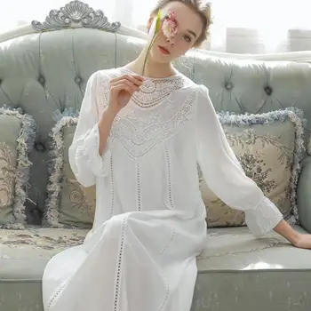Hot Selling Women Lovely Cotton Long-sleeved Hollow Lace Splice Neckline And Sleeve Court Nightgown Sleepdress Temperament Lady
Hot Selling Women Lovely Cotton Long-sleeved Hollow Lace Splice Neckline And Sleeve Court Nightgown Sleepdress Temperament Lady