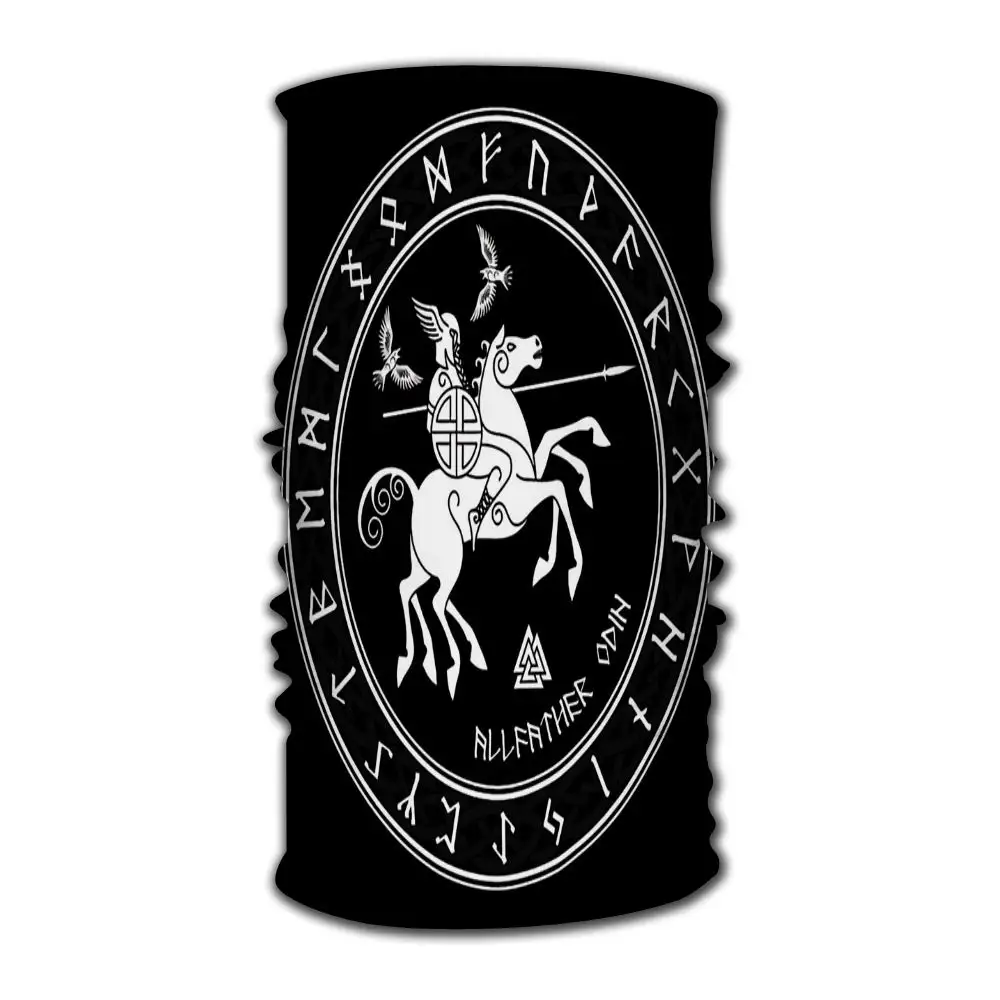 Headband Bandanas God Wotan Riding On Horse Sleipnir with Spear and Two Ravens in Circle of Norse Runes Multifunctional
Headband Bandanas God Wotan Riding On Horse Sleipnir with Spear and Two Ravens in Circle of Norse Runes Multifunctional