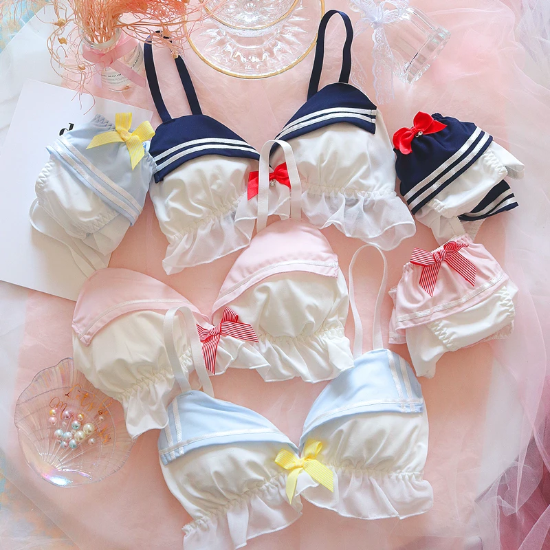 

Kawaii Cup Japanese Sexy Cute Bra And Panty Set Underwear For Young Women Student Lolita Style Bras Bralette Set Thong Female