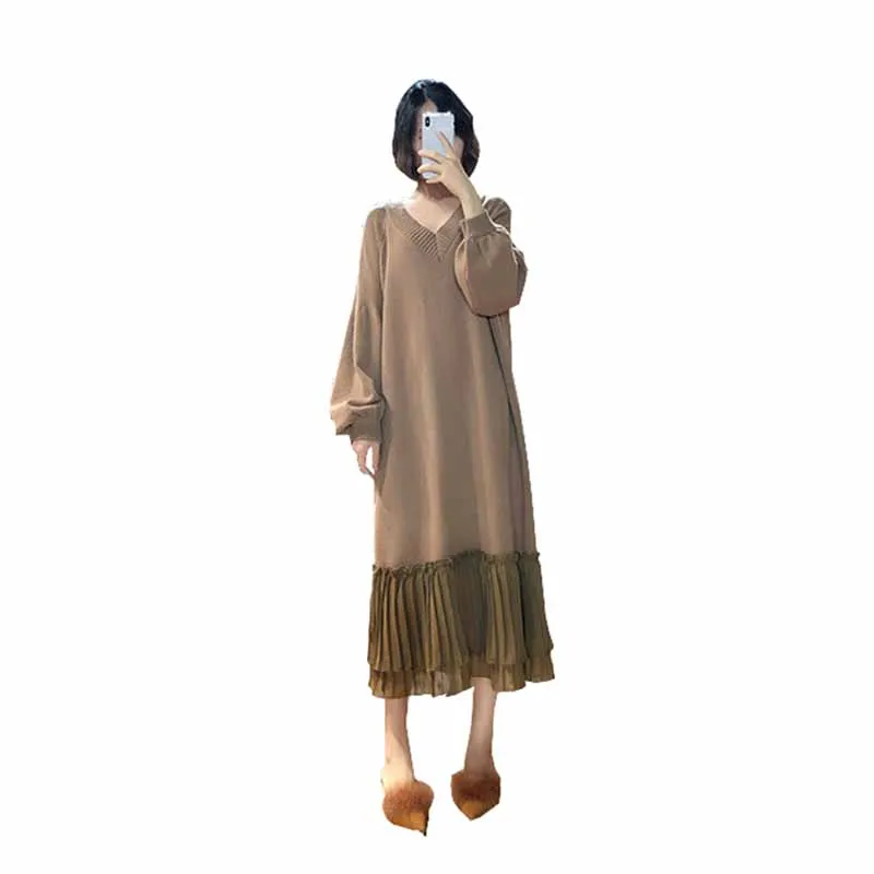 New Fashion Autumn And Winter Women Dress Stretch Wool Knitted Patchwork Chiffon V-neck Long sleeve Loose Long Dresses ok679
New Fashion Autumn And Winter Women Dress Stretch Wool Knitted Patchwork Chiffon V-neck Long sleeve Loose Long Dresses ok679
