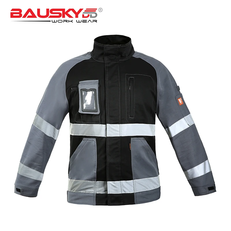 

Work Jacket Men hi vis Workwear Jacket With Reflective Stripes And Pockets Two Tone Outdoor Working Clothes For Auto mechanic