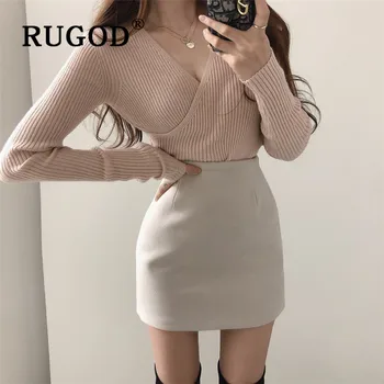 RUGOD Sexy Cross Knitted Sweater Chic Solid Deep V-neck Pullover Winter Tops For Women Clothes 2019 Knitwear Korean Style Jumper
RUGOD Sexy Cross Knitted Sweater Chic Solid Deep V-neck Pullover Winter Tops For Women Clothes 2019 Knitwear Korean Style Jumper