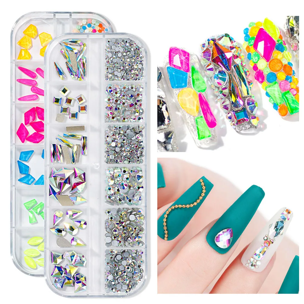 12Grids/Box Crystal AB/Rainbow Mix Shape Fancy Shaped Rhinestone FlatBack Colorful Glass Stones For 3D Nail Art Decorations Ta70
12Grids/Box Crystal AB/Rainbow Mix Shape Fancy Shaped Rhinestone FlatBack Colorful Glass Stones For 3D Nail Art Decorations Ta70