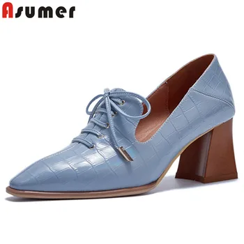 ASUMER 2020 new arrive women pumps genuine leather lace up spring summer single shoes pointed toe simple dress shoes ladies 
ASUMER 2020 new arrive women pumps genuine leather lace up spring summer single shoes pointed toe simple dress shoes ladies