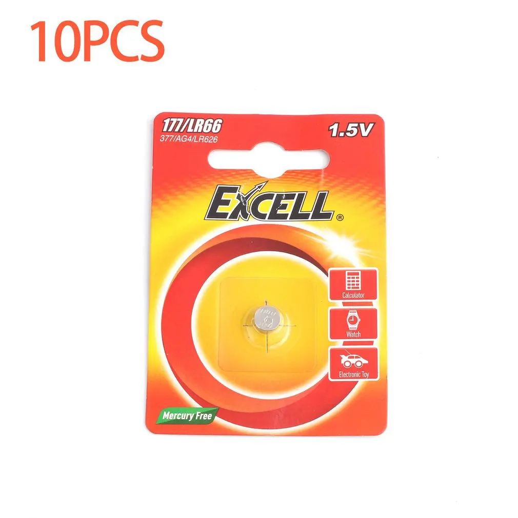 10PCS/lot EXCELL 1.5V LR66/177/377/AG4 Button Coin Cells Battery Button Batteries Long Shelf Life for Watch Electronic Toys
10PCS/lot EXCELL 1.5V LR66/177/377/AG4 Button Coin Cells Battery Button Batteries Long Shelf Life for Watch Electronic Toys