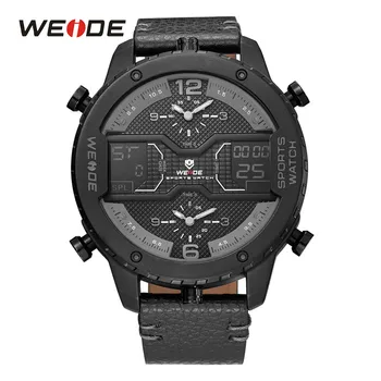 

WEIDE Fashion Mens Sports Casual Three Time Zone Quartz Analog Digital Date Clock Leather Strap Military Watch Relogio Masculino