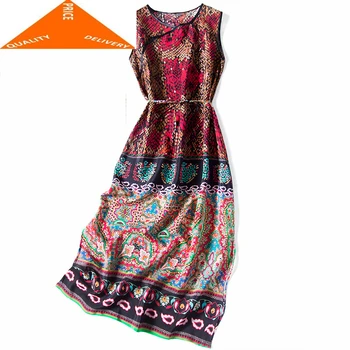 Summer Women Vintage Real Silk Dresses 2020 Elegant Boho Print Long Dress Woman Sleeveless Beach Party Vestidos 902 
Summer Women Vintage Real Silk Dresses 2020 Elegant Boho Print Long Dress Woman Sleeveless Beach Party Vestidos 902