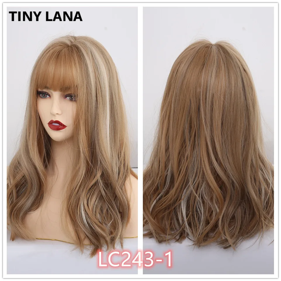 TINY LANA Long Ombre Brown Blonde Wigs with Bangs Cosplay Synthetic for Black Women Afro Straight Natural Party False Hair | Шиньоны и