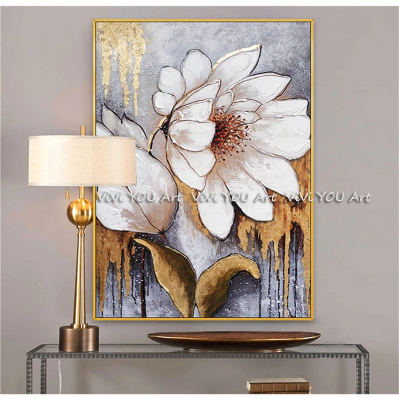 

hand painted canvas oil painting gold flower picture on canvas daisy Dandelion wall pictures for Corridor aisle decorative art