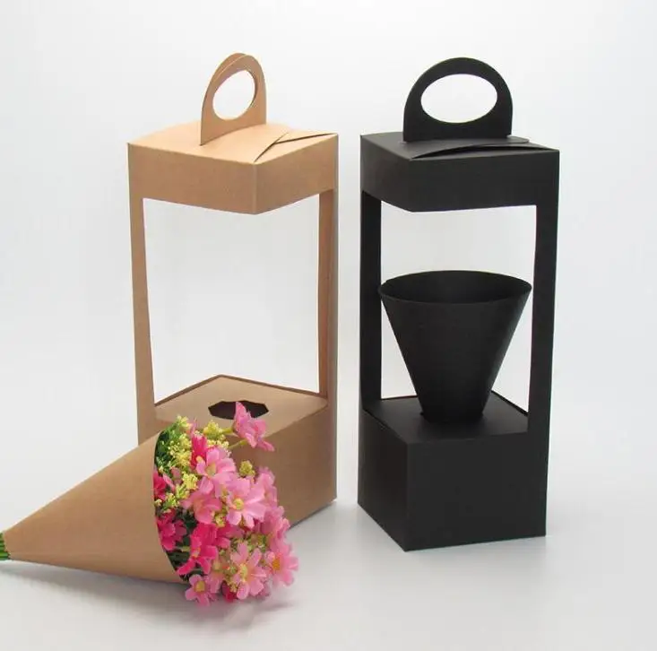 

Flowers Packaging Gift Boxes Floral Gift Bag Lighthouse Design Creative Folding Floral Packing Box Black/brown Wholesale