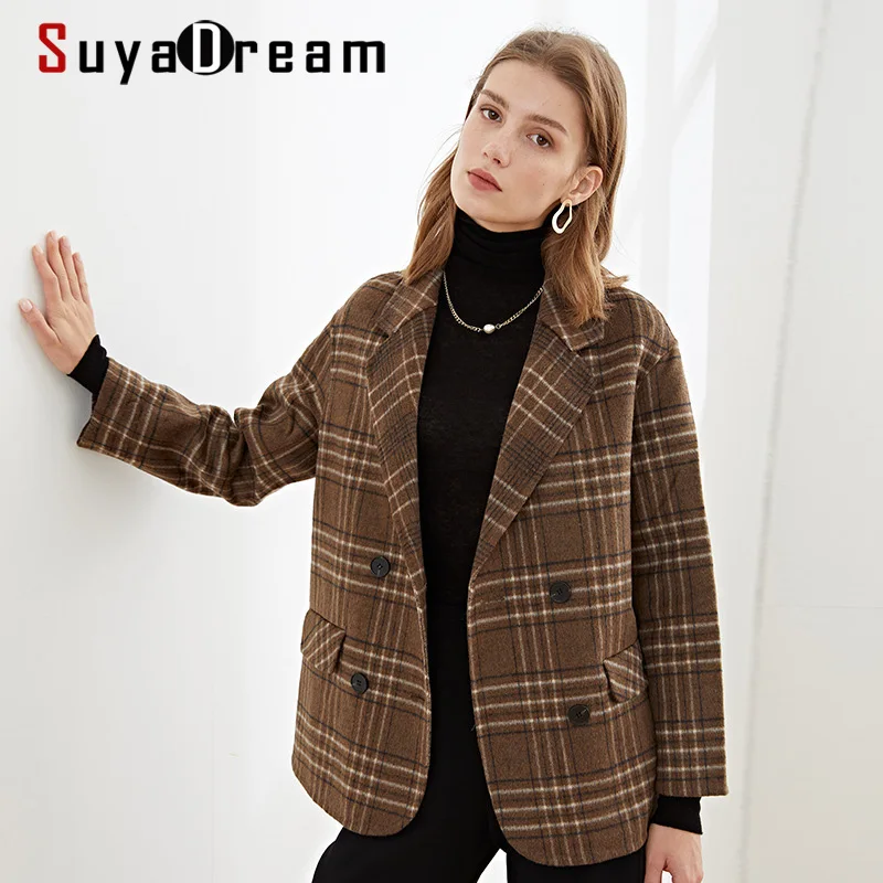 SuyaDream Handmade 100% Wool Women Plaid Blazer Coat Elegant England Style Wool Blend Winter Coat
SuyaDream Handmade 100% Wool Women Plaid Blazer Coat Elegant England Style Wool Blend Winter Coat