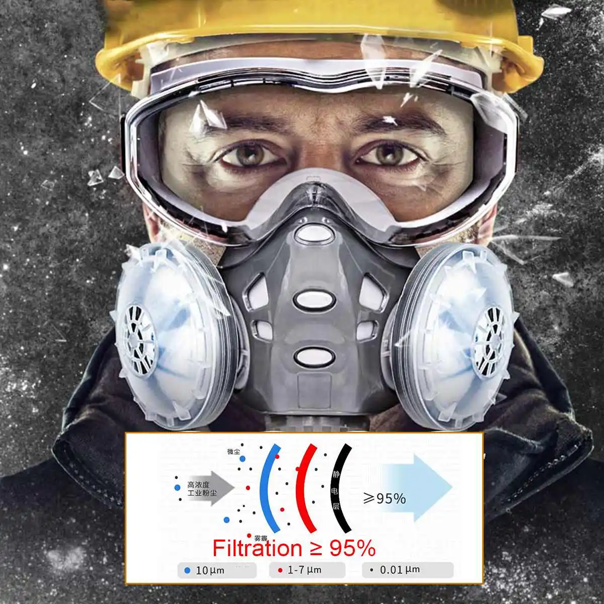 New Dust Mask Respirator Dual Filter Half Face Mask + Safety Glasses Protective Mask Anti Gas Smoke Dust-proof +2 Cotton Filters
New Dust Mask Respirator Dual Filter Half Face Mask + Safety Glasses Protective Mask Anti Gas Smoke Dust-proof +2 Cotton Filters