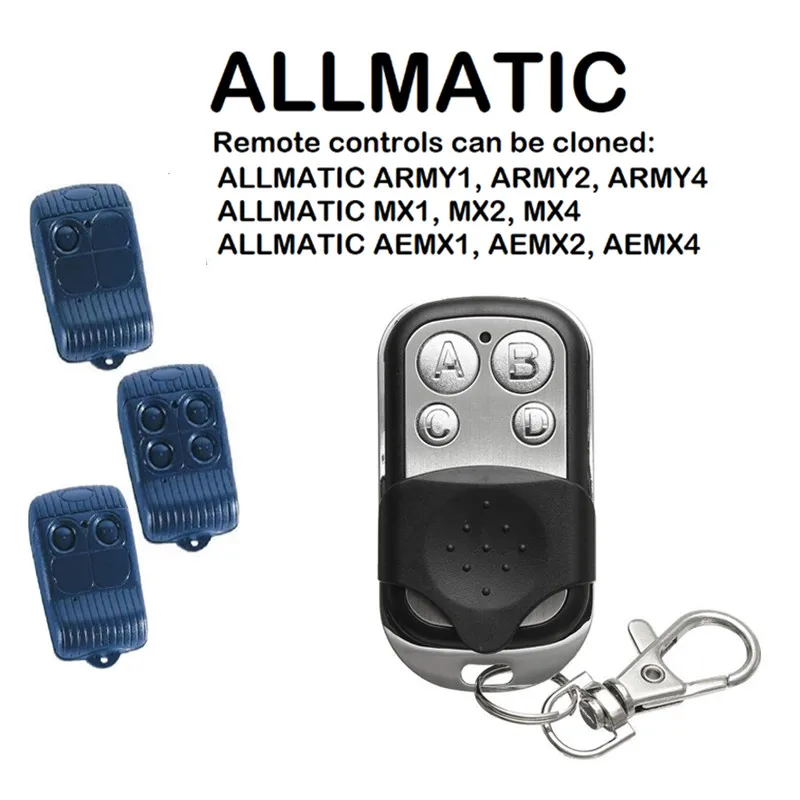ALLMATIC AEMX1, AEMX2, AEMX4 Compatible remote control 433,92Mhz clone fixed code Electronic gates Car/Motorbike alarms
ALLMATIC AEMX1, AEMX2, AEMX4 Compatible remote control 433,92Mhz clone fixed code Electronic gates Car/Motorbike alarms