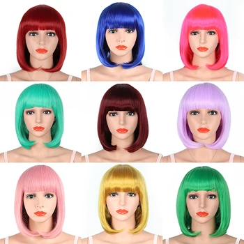 Moko Synthetic Straight Short Bob Wigs With Bangs Blue Golden Red Black White Purple Pink Green Brown Cosplay Wig For Women 
Moko Synthetic Straight Short Bob Wigs With Bangs Blue Golden Red Black White Purple Pink Green Brown Cosplay Wig For Women