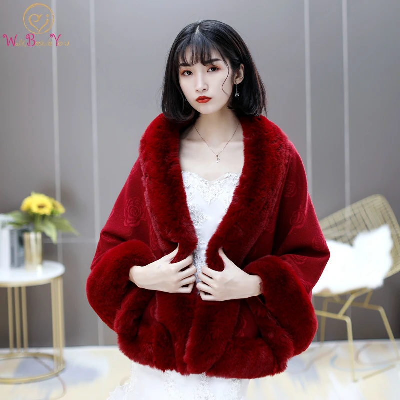 Walk Beside You Burgundy Faux Fur Wedding Shawl Winter Warm bolero femme mariage chaquetas para mujer Bridal Cloak cape mariage
Walk Beside You Burgundy Faux Fur Wedding Shawl Winter Warm bolero femme mariage chaquetas para mujer Bridal Cloak cape mariage