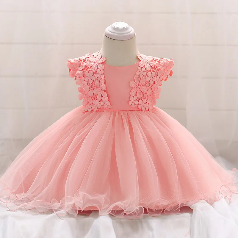 

Retail Embroidery Lace Hollow Floral Little Princess Party Pink Dress Beauty Cute Baby White First Communion Dress L1838XZ