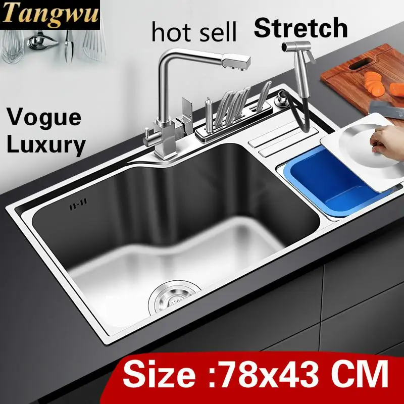 

Free shipping Apartment kitchen single trough sink multifunction do the dishes 304 stainless steel luxury hot sell 78x43 CM