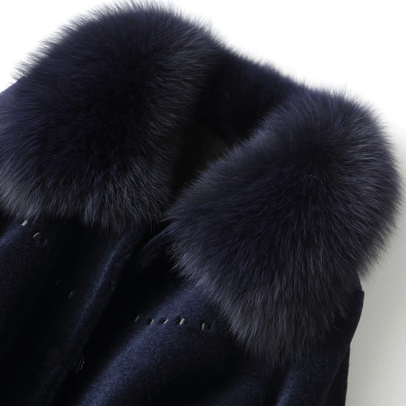 AYUNSUE пальто из натуральной овчины зимняя куртка Женское 100% шерсти с лисьим мехом