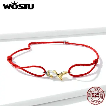 WOSTU 925 Sterling Silver Goldfish and Loving Red Rope Beads Bracelets For Women Elegant Box Chain Charm Bracelet Birthday Gift 
WOSTU 925 Sterling Silver Goldfish and Loving Red Rope Beads Bracelets For Women Elegant Box Chain Charm Bracelet Birthday Gift